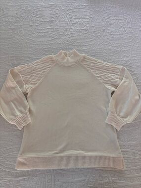 Cream Cable-Detail Mock Neck Sweater
